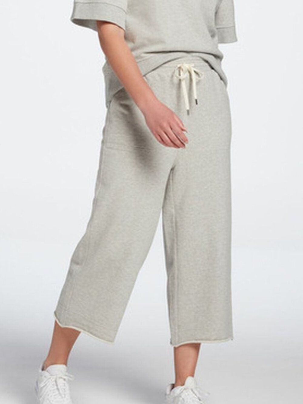 CALIA Women's Journey Wide Leg Crop Sweatpants in Light Heather Grey Size S/M